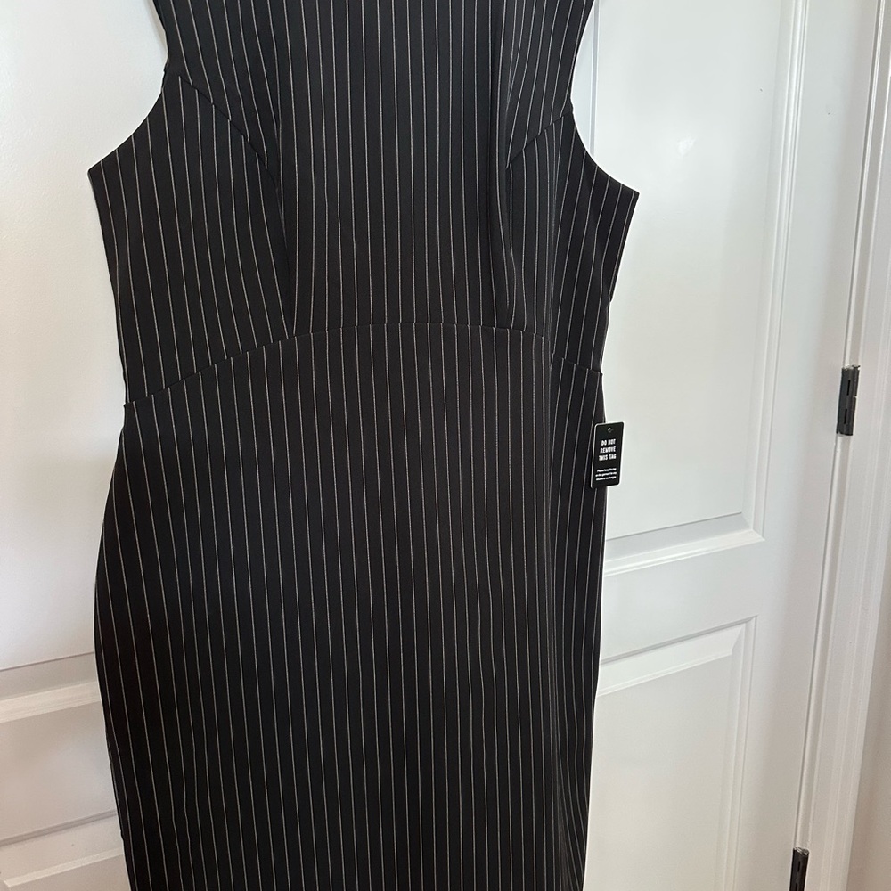 Express Black and White Striped Midi Dress